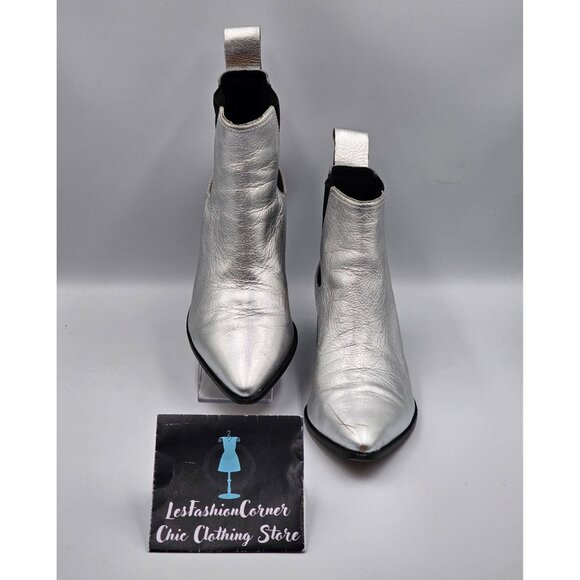 Loeffler Randall Women Metallic Silver Nellie Chelsea Pointed Booties Sz10  2971 - Picture 12 of 16